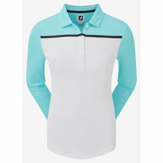 Footjoy Smooth Pique LS Block White Bluefish Dames