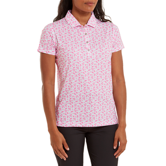 Footjoy Floral Print Dames Polo Wit Pink 