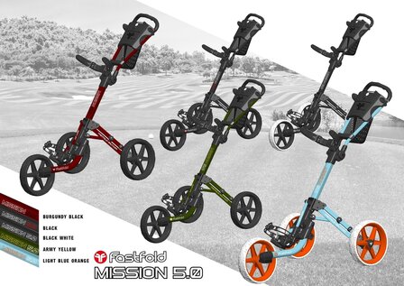 fastfold Mission 5.0, 3 wheel golf trolley, clicgear 5.0, 4.0, compact golf trolley, strong golf trolley, small golf trolley,.