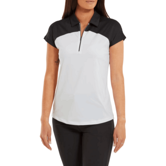 Dames Golf Polo Footjoy Cap Sleeve Bloc Nayy Wit 