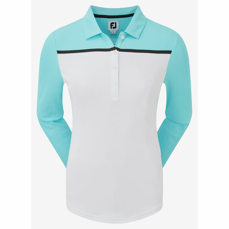 Footjoy Smooth Pique LS Block White Bluefish Dames