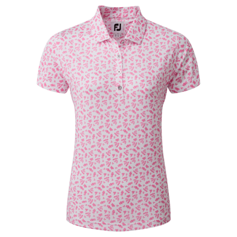 Footjoy Floral Print Dames Polo Wit Pink 