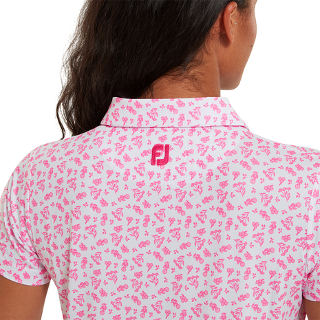 Footjoy Floral Print Dames Polo Wit Pink 