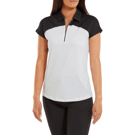 Dames Golf Polo Footjoy Cap Sleeve Bloc Nayy Wit 