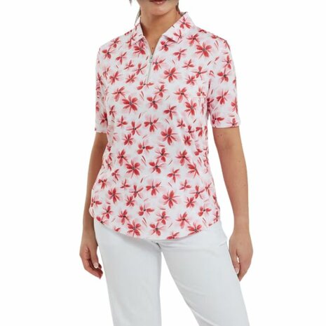 Dames Golfpolo Footjoy 1/2 Mouw Floral Red