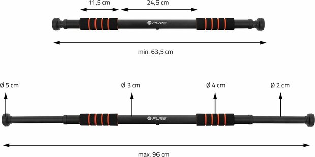 Gymbar - Optrekstang Deur 65-92 cm - Max 120kg Pure2Improve